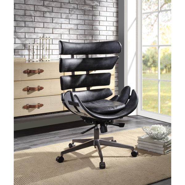 Benzara Metal Framed Wingback Office Chair with Leatherette Upholstered